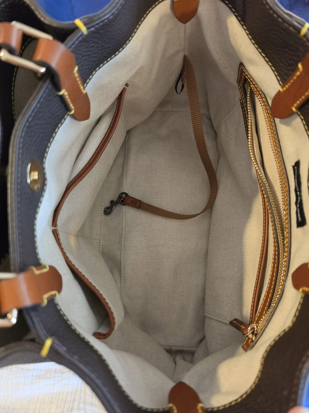 Dooney & Bourke Pebbled Leather Barlow Satchel -dark Brown With Tan Trim